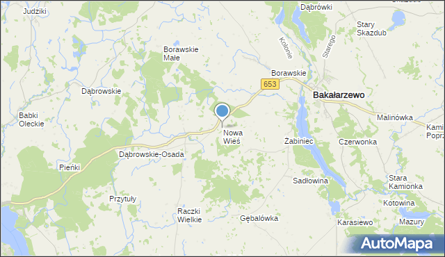 mapa Nowa Wieś, Nowa Wieś gmina Bakałarzewo na mapie Targeo